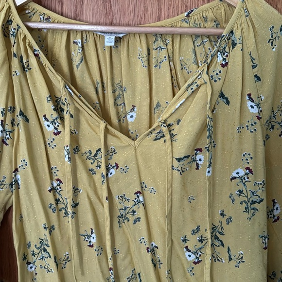 Floral Mustard Yellow Blouse Size Medium Lucky Brand - Picture 1 of 5